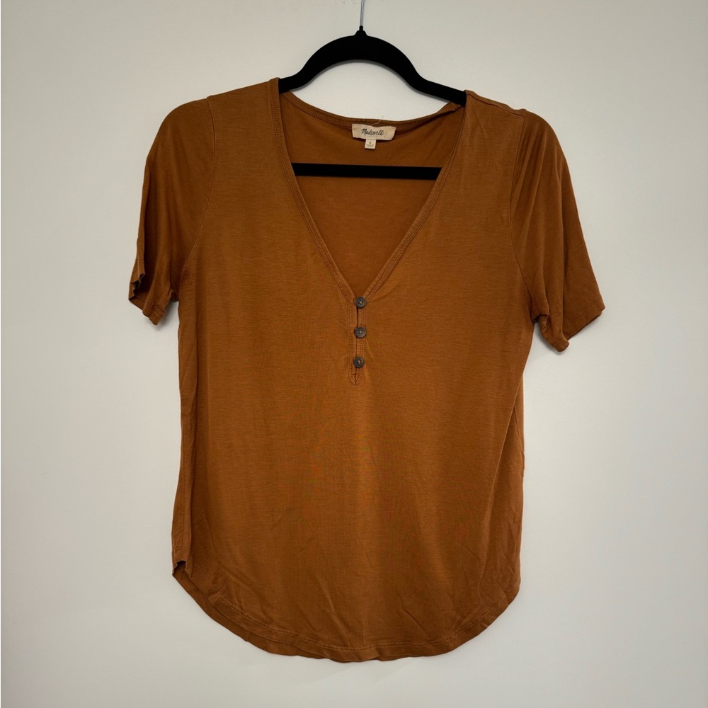 Madewell Mustard Yellow Short Sleeve V-Neck Top Size Small